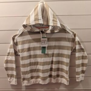 Striped Beige and White Women's Hoodie Sweater